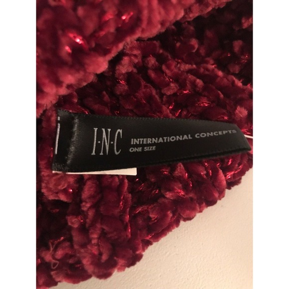 INC International Concepts Chenille Shine Beanie Wine Ski Cap One Size $24.50 - Picture 2 of 5